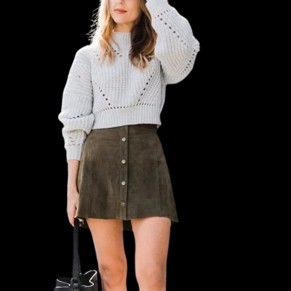 NWT Altar'd State Olive Green Faux Suede Button Mini Skirt